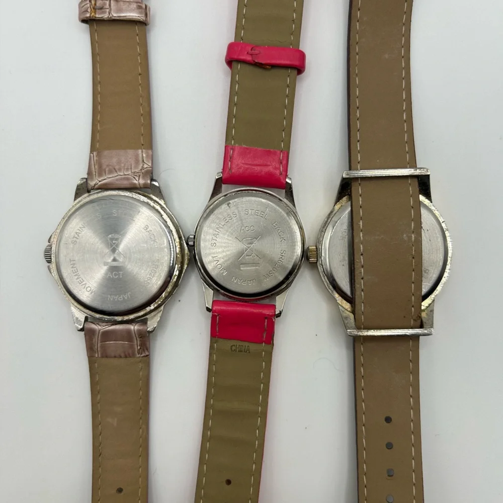 Set of Three Women's Fashion Watches - Pink, Tan & Brown Straps